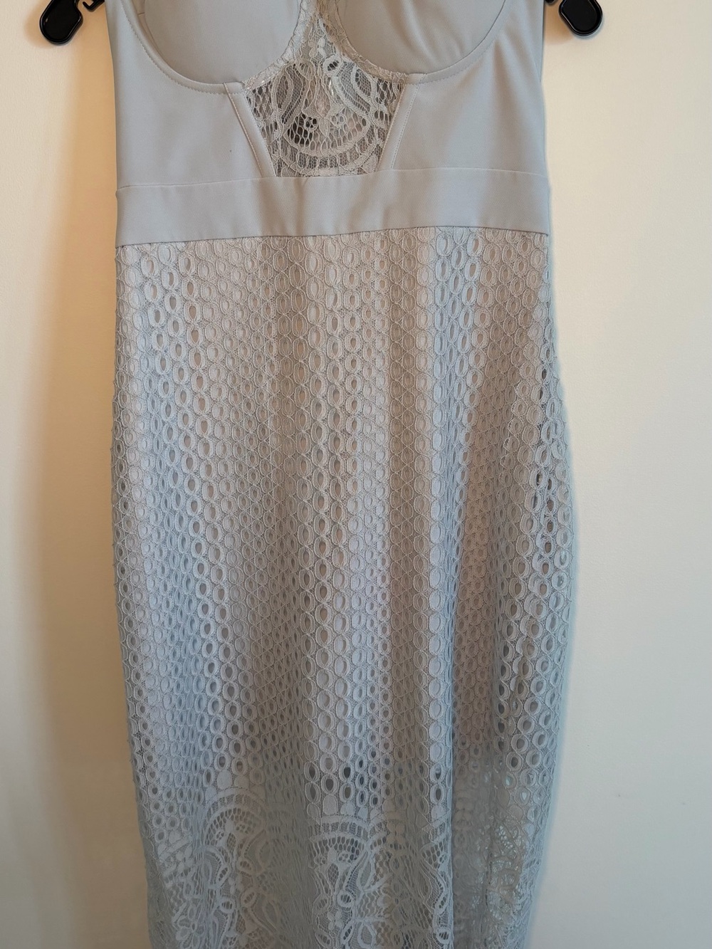 bebe Light Gray Lace-Overlay Midi Skirt